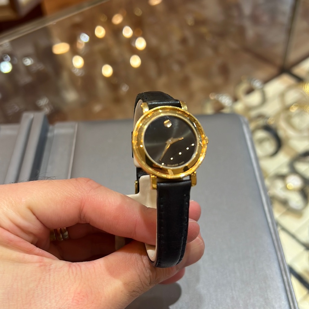 Vintage Ladies Movado Watch Gold Tone With Leather Strap